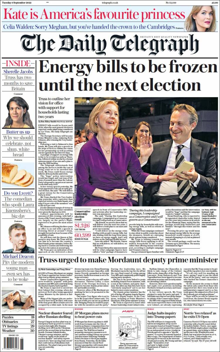 Portada de Daily Telegraph (Reino Unido)