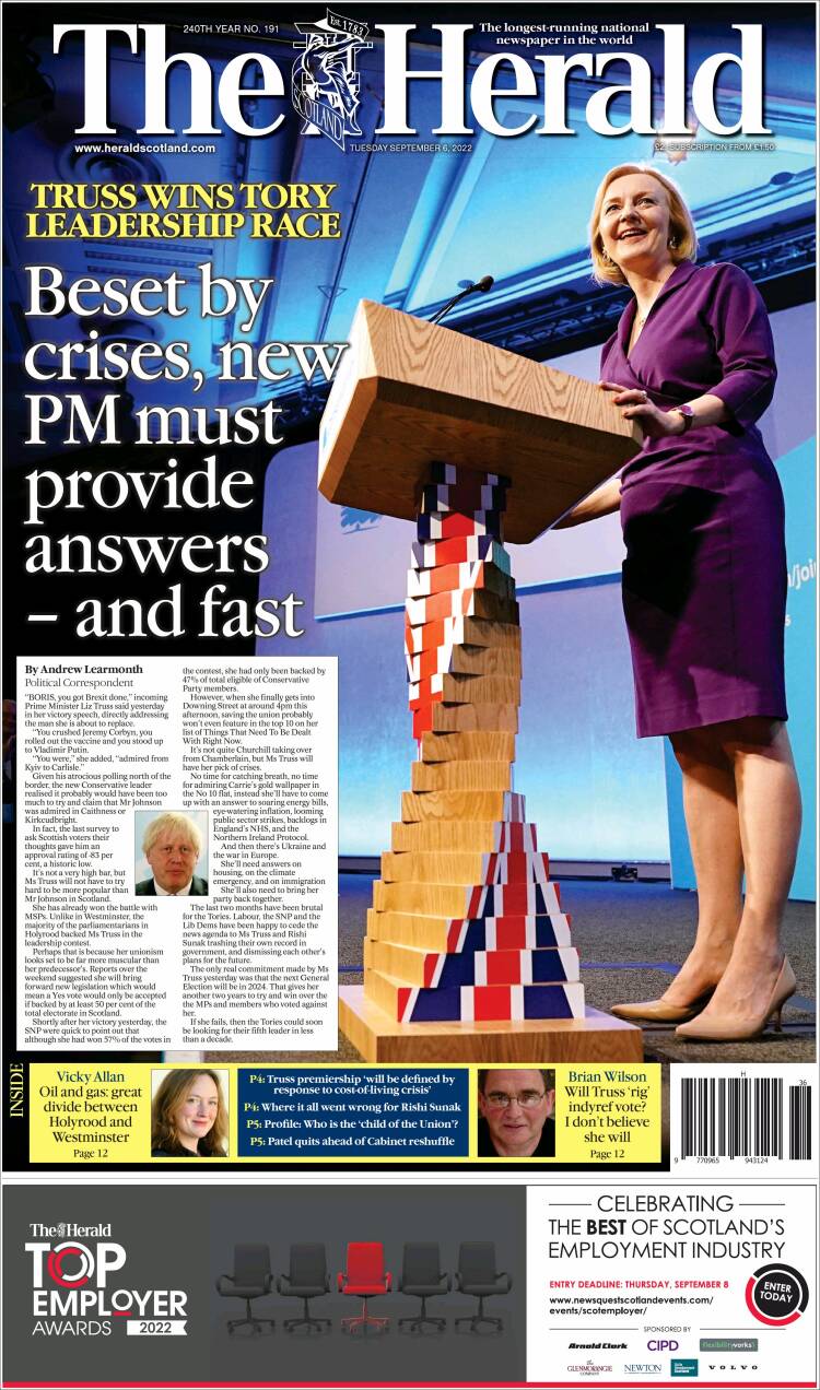 Portada de The Herald (Reino Unido)