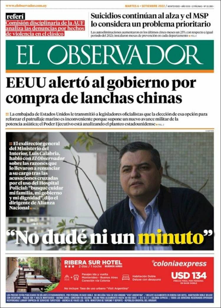 Portada de El Observador (Uruguay)