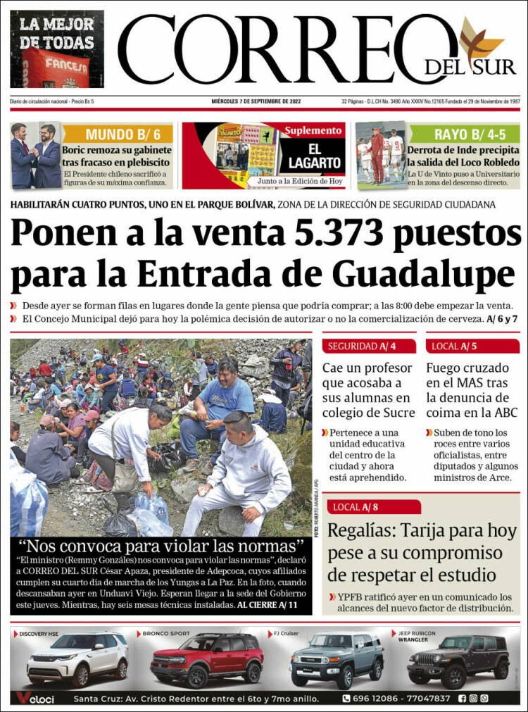 Portada de Correo Sur (Bolivia)