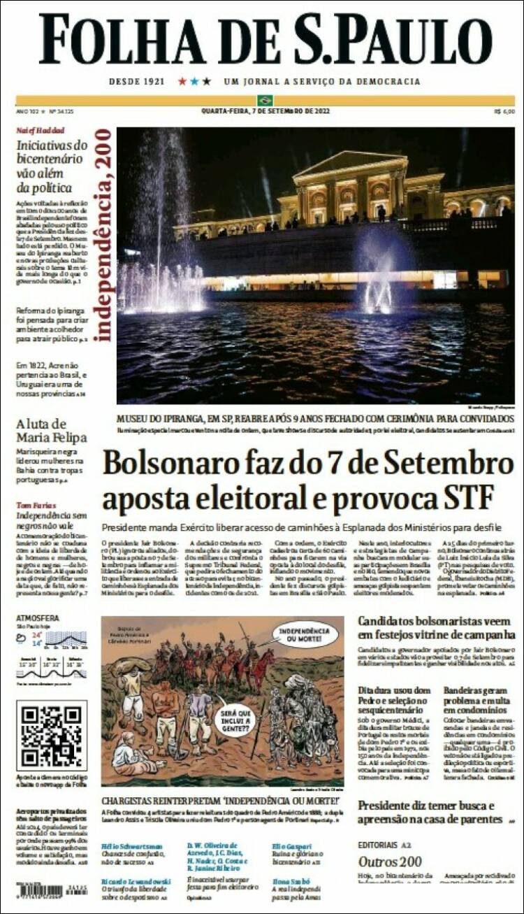 Portada de Folha de São Paulo (Brasil)