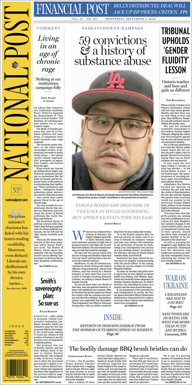 Portada de The National Post (Canadá)