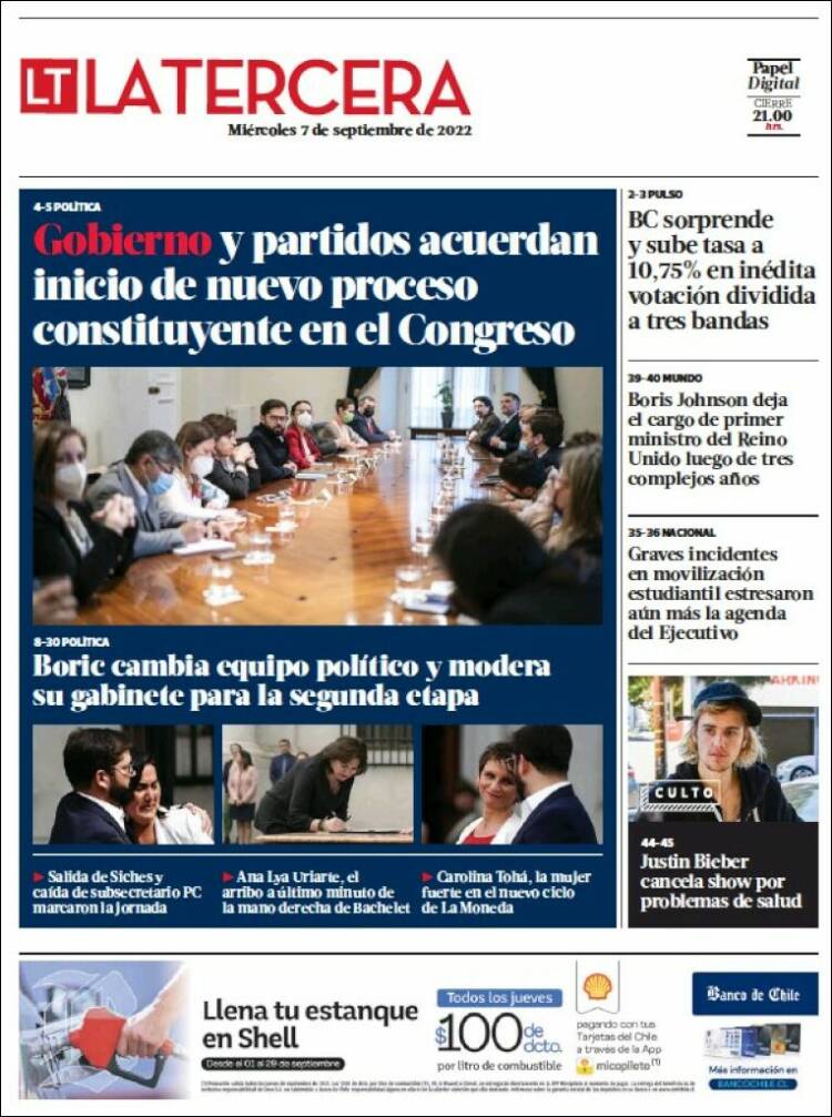 Portada de La Tercera (Chili)