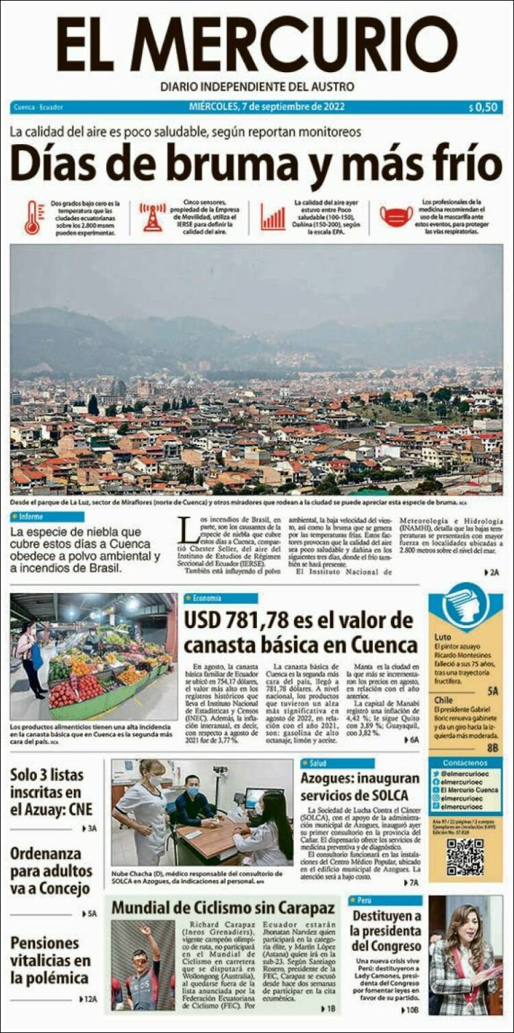 Portada de Diario El Mercurio (&Eacute;quateur)