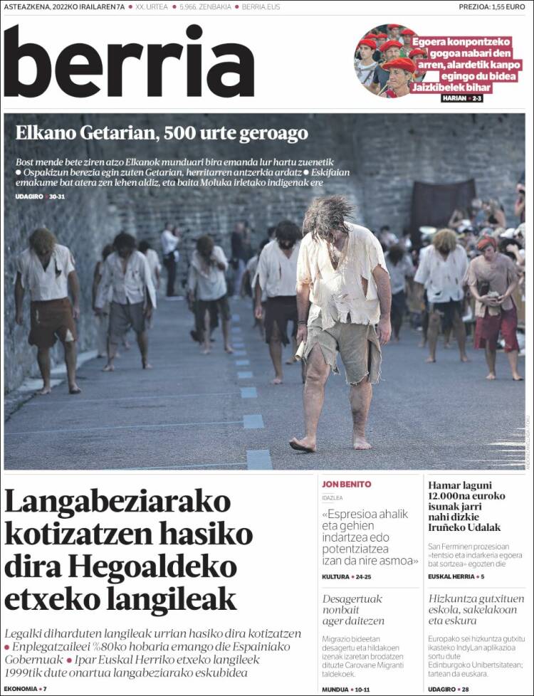Portada de Berria (España)
