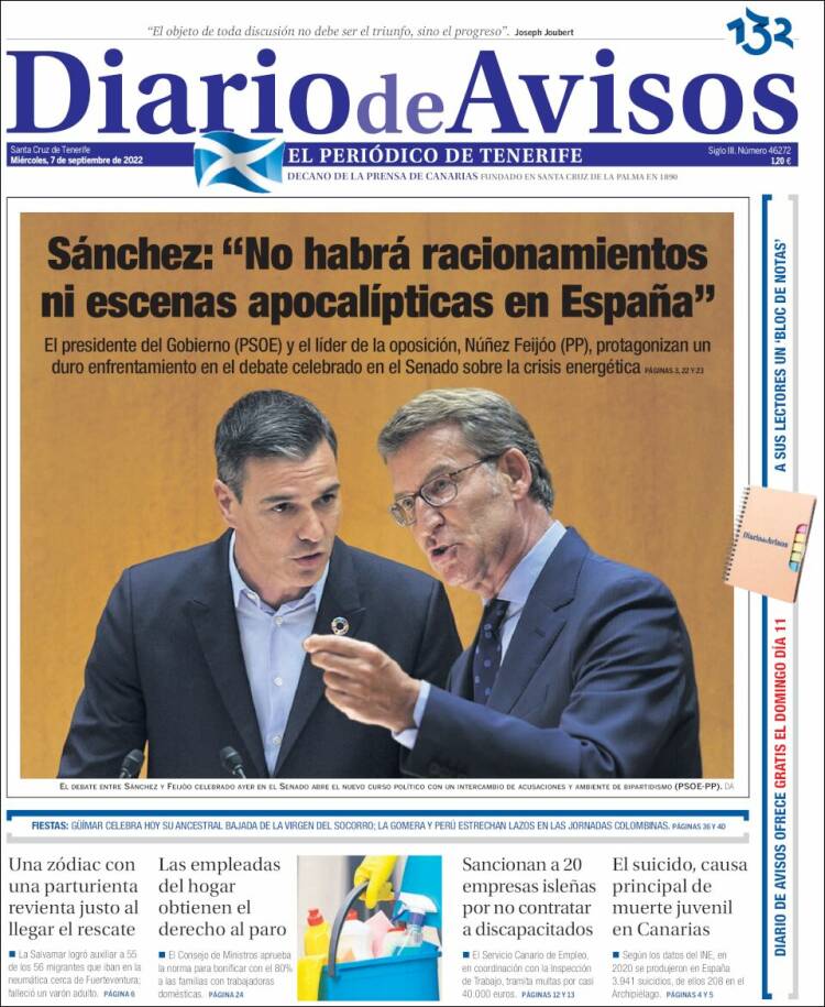 Portada de Diarios de Avisos (España)