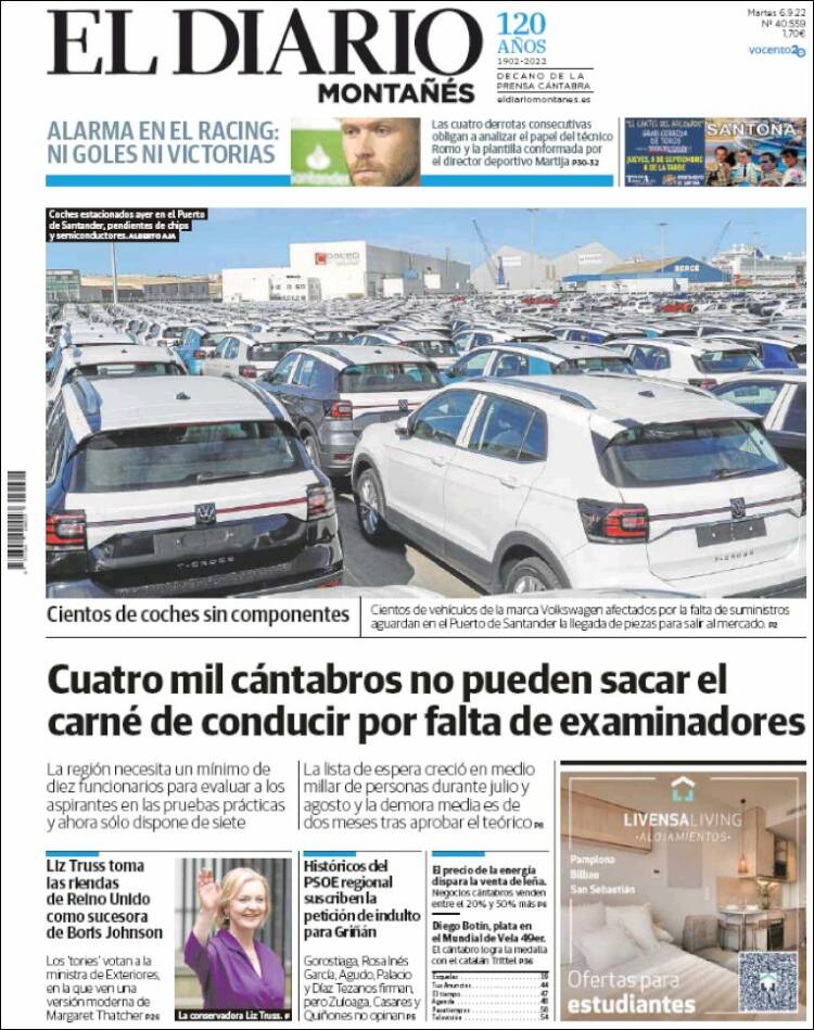 Portada de El Diario Montañés (España)