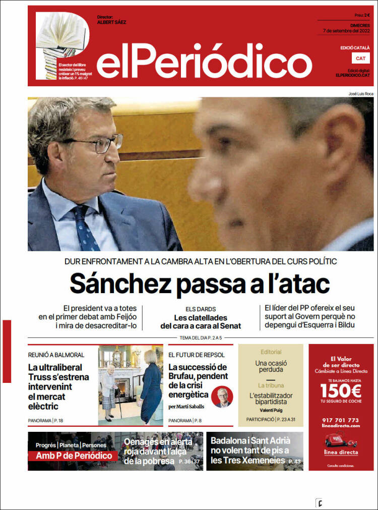 Portada de El Periódico de Catalunya (España)