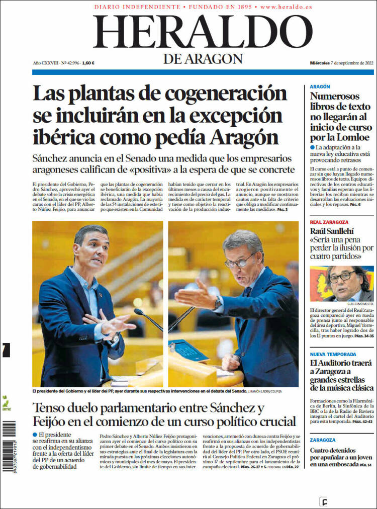 Portada de Heraldo de Aragón (España)