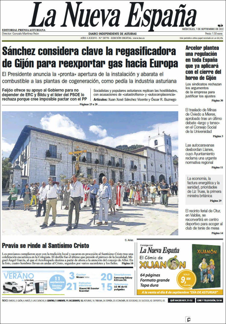 Portada de La Nueva España (España)