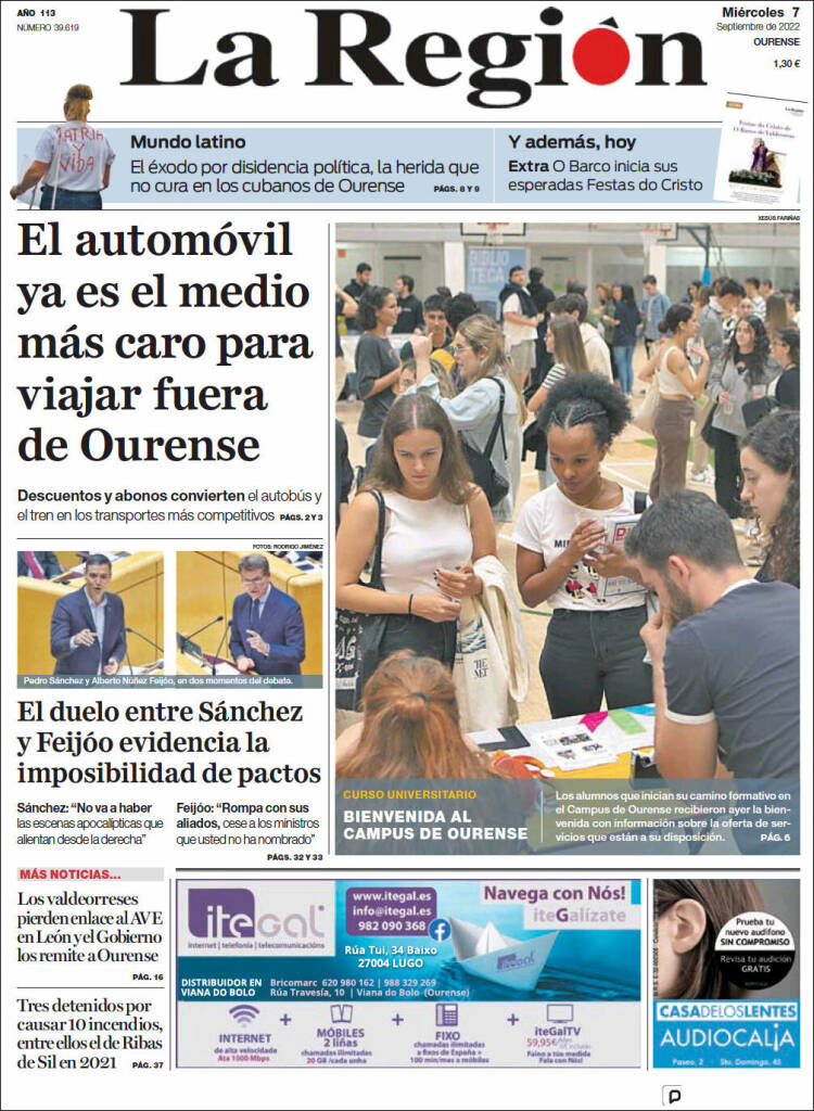 Portada de La Región de Ourense (España)