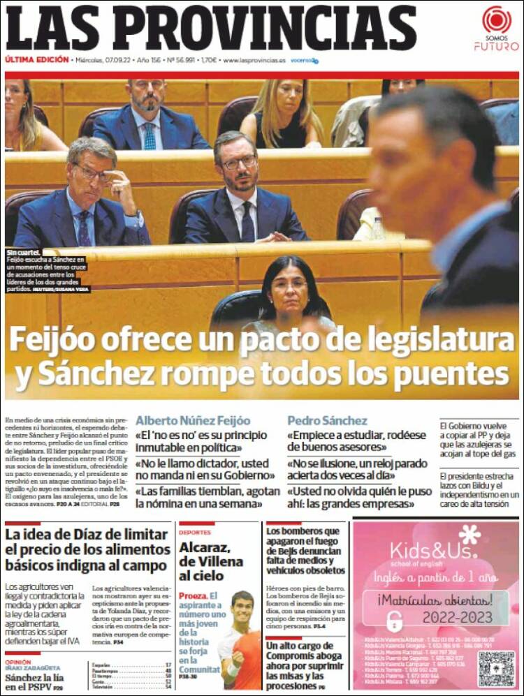 Portada de Las Provincias (España)