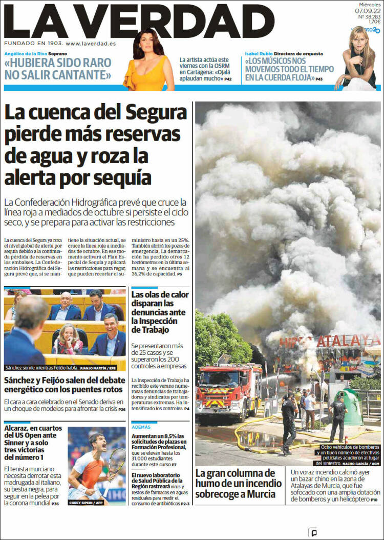 Portada de La Verdad de Murcia (España)