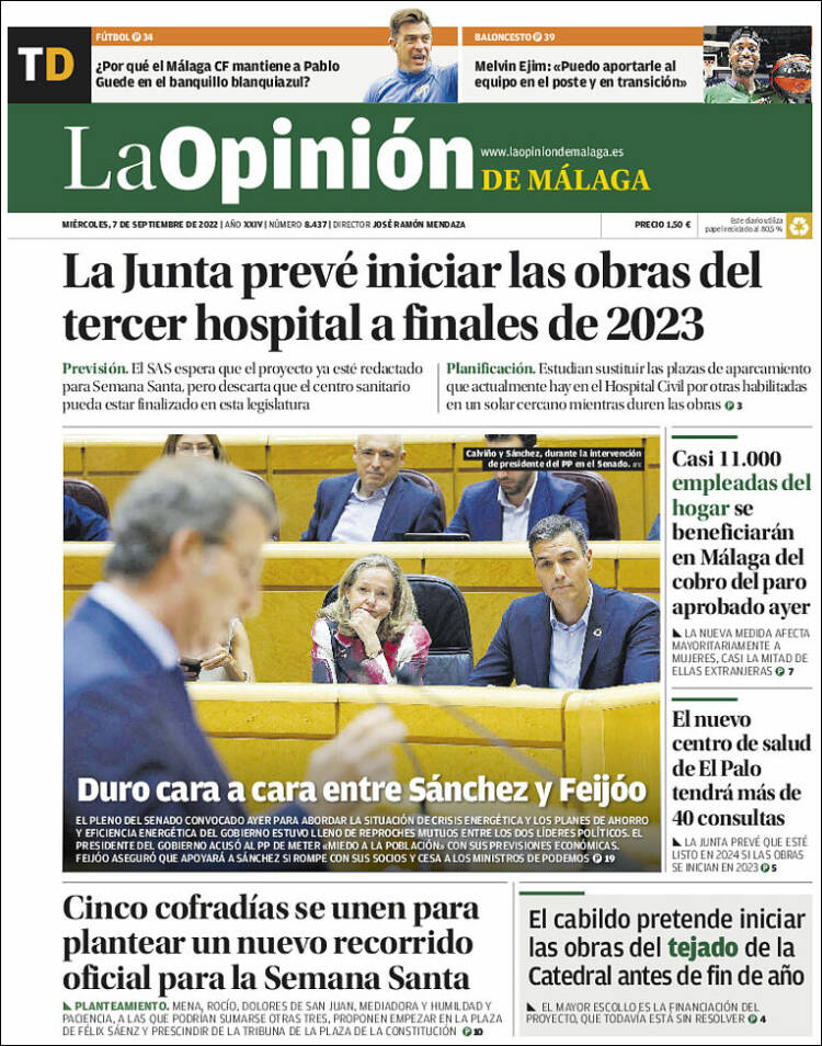 Portada de La Opinión de Málaga (España)