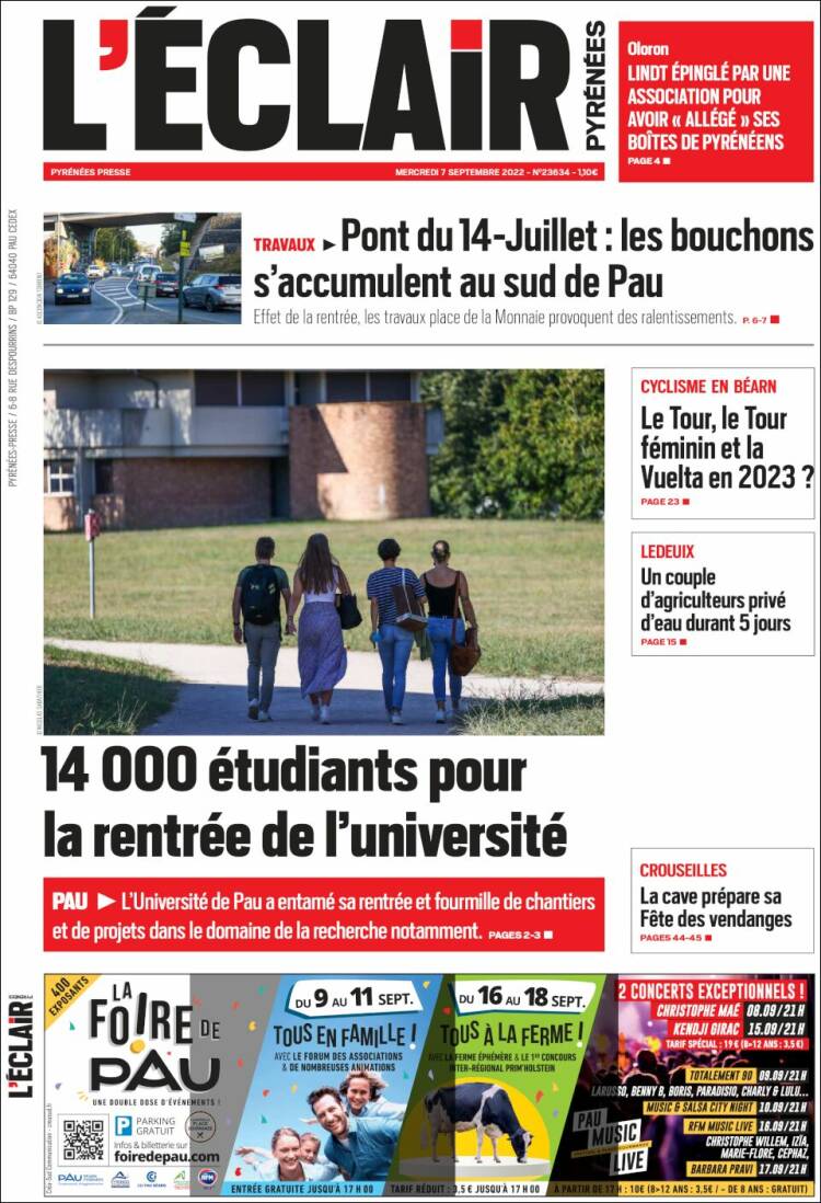 Portada de L'Eclair des Pyrénées (France)