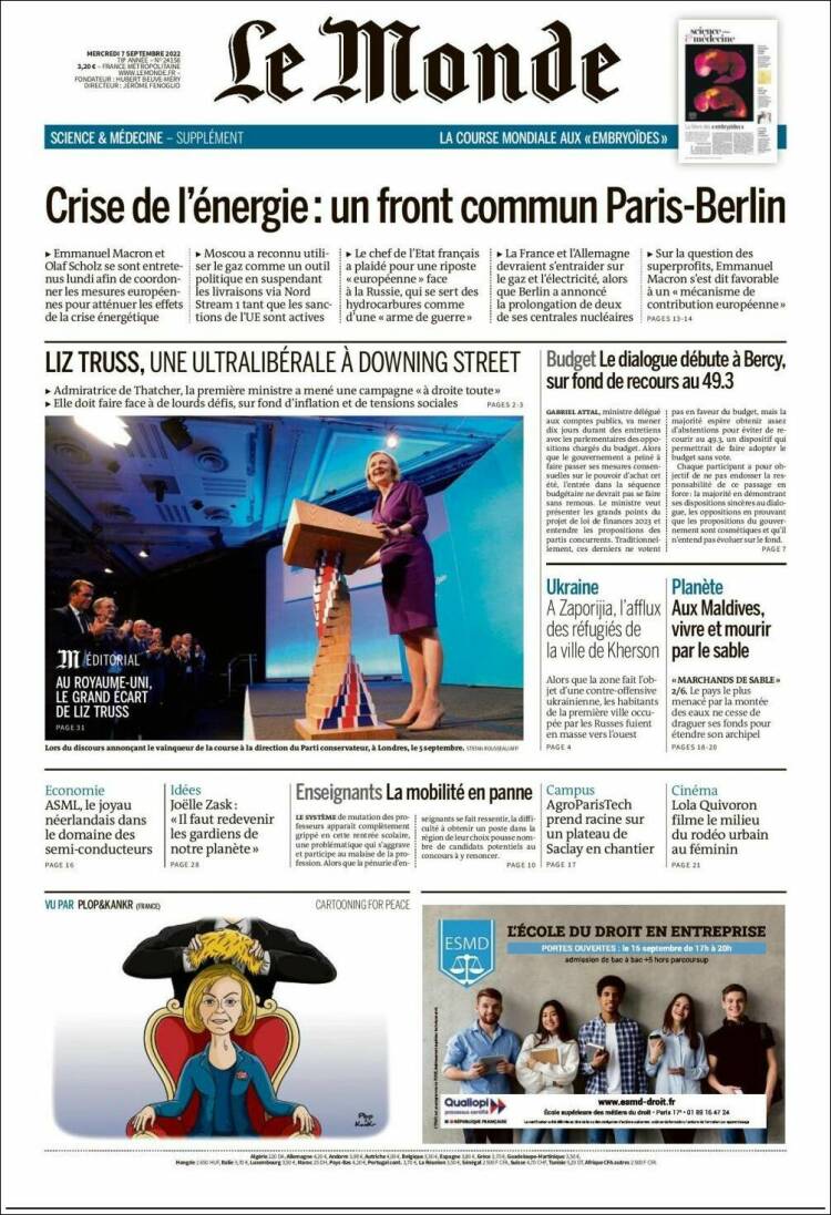 Portada de Le Monde (France)