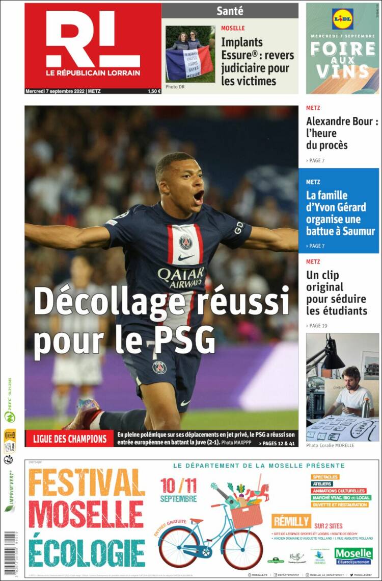 Portada de Le Republicain Lorrain (France)