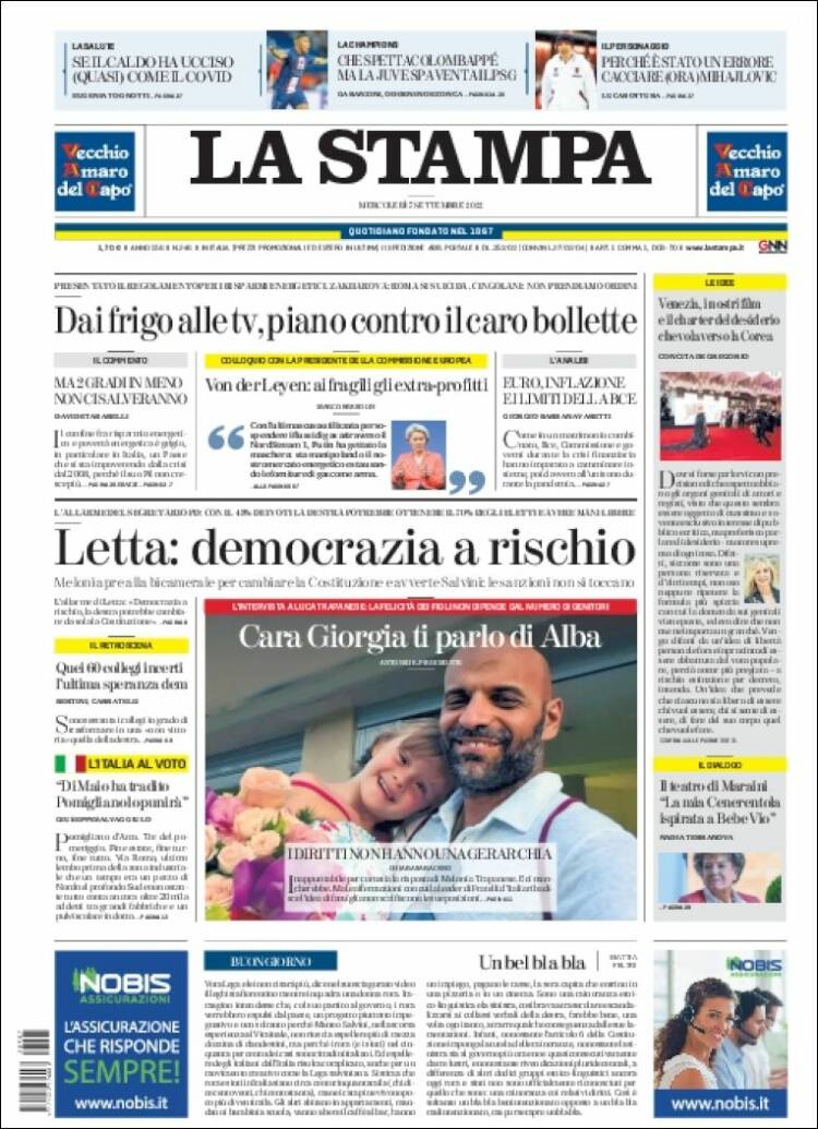 Portada de La Stampa (Italie)