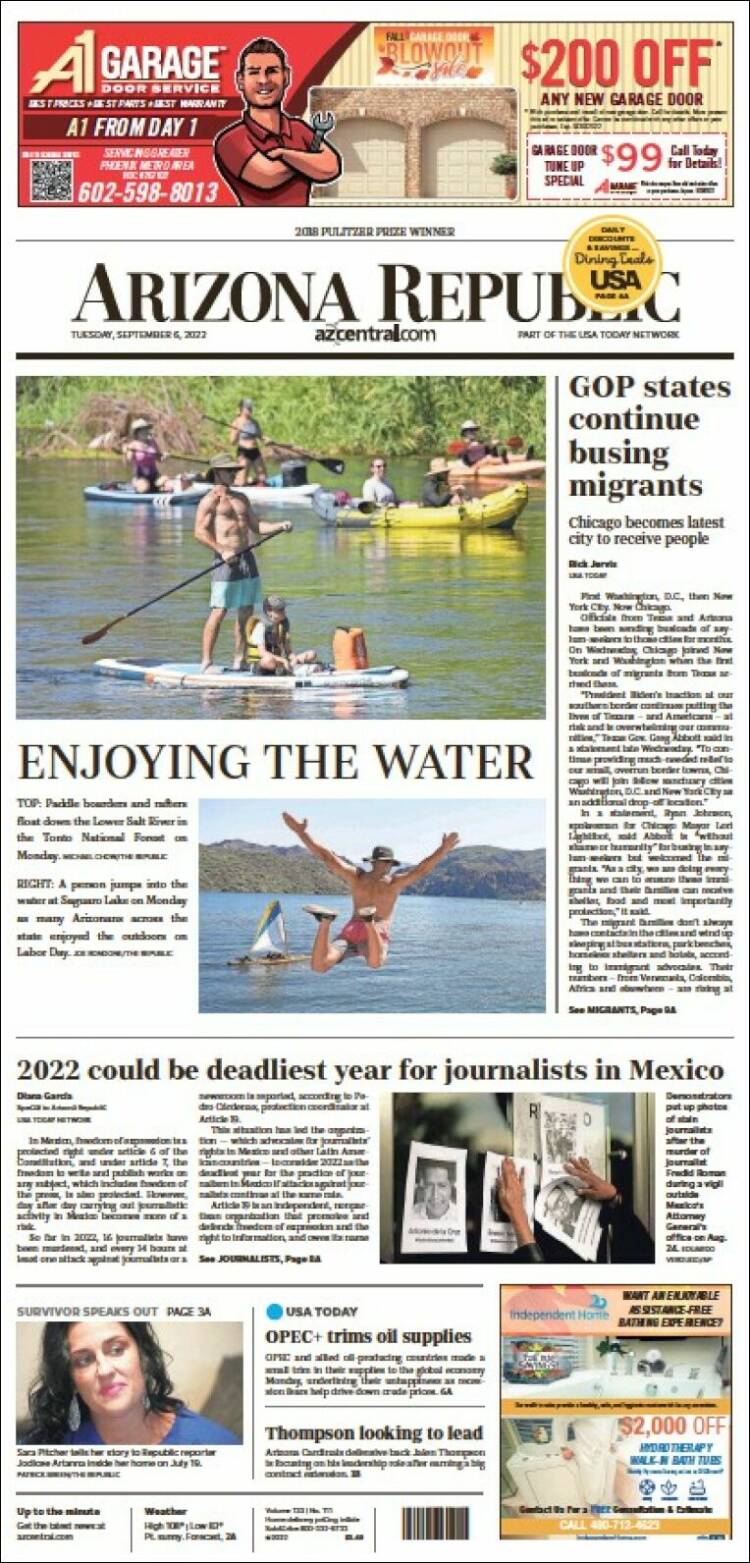 Portada de Arizona Republic News (USA)