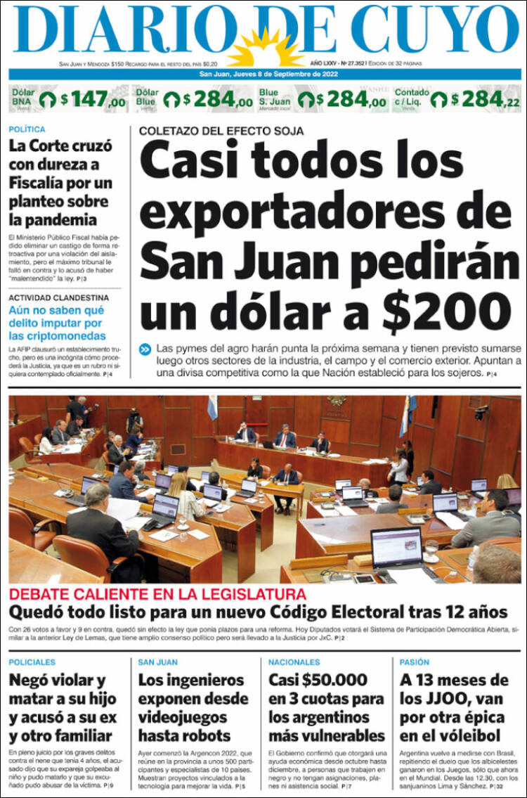 Portada de Diario de Cuyo (Argentina)