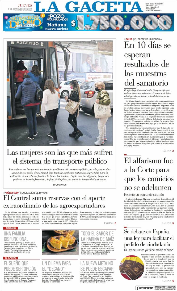 Portada de La Gaceta (Argentina)