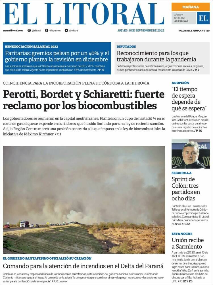 Portada de Diario El Litoral (Argentina)