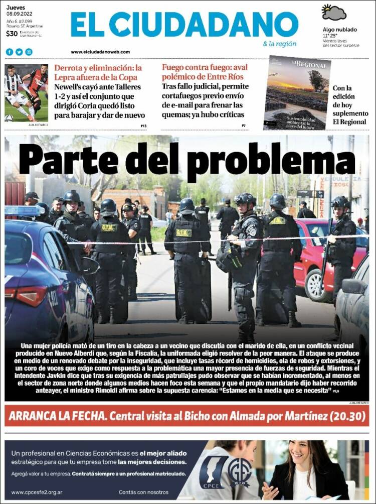 Portada de Diario El Ciudadano (Argentina)