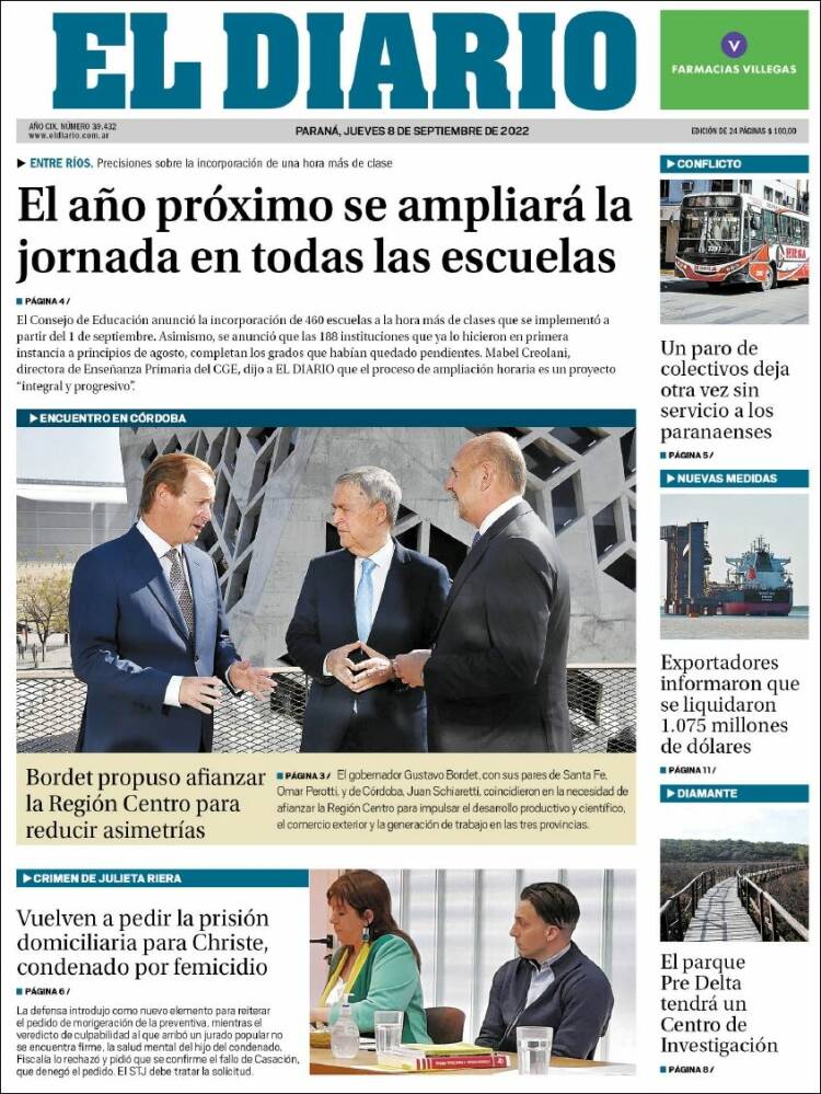 Portada de El Diario de Paraná (Argentina)