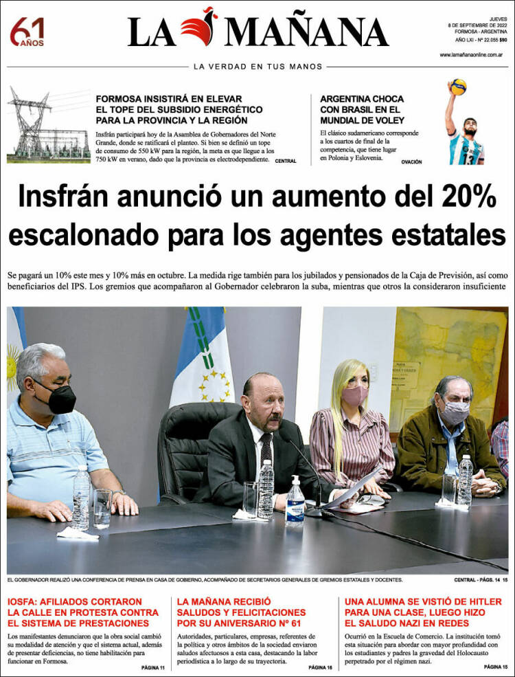 Portada de Diario La Mañana (Argentina)