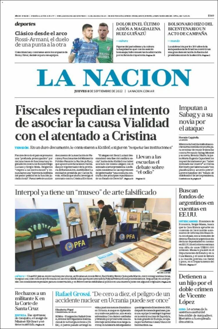 Portada de La Nación (Argentina)