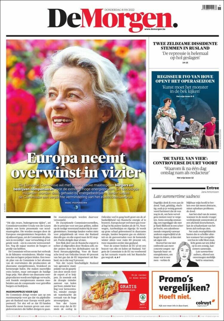 Portada de De Morgen (B&eacute;lgica)