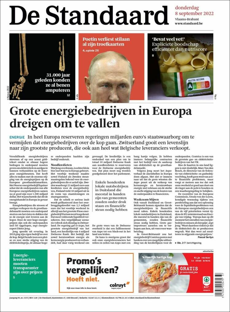 Portada de De Standaard (B&eacute;lgica)