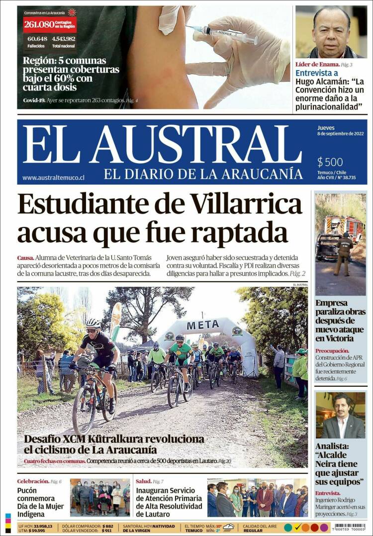 Portada de El Austral de Temuco (Chile)