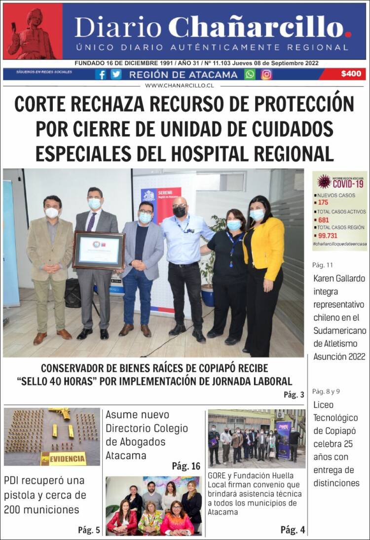 Portada de Diario Chañarcillo (Chile)