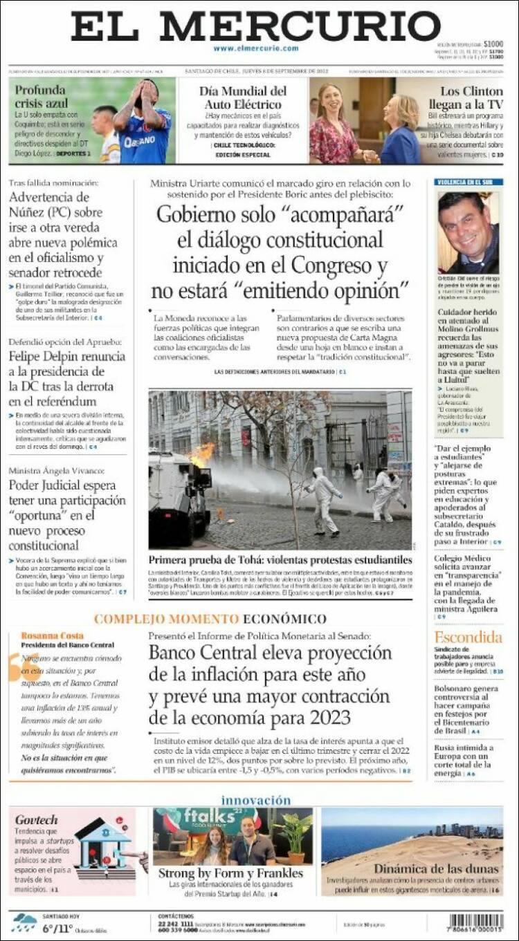 Portada de El Mercurio (Chile)