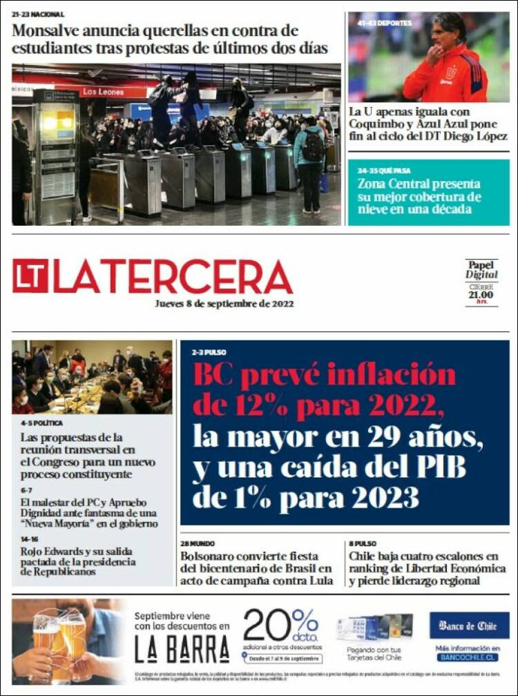 Portada de La Tercera (Chile)