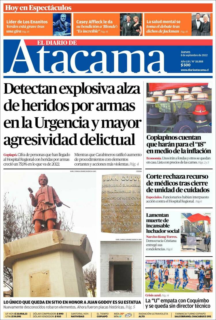 Portada de Diario de Atacama (Chile)