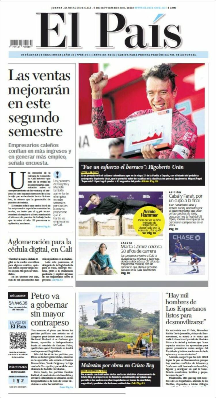 Portada de El País - Cali (Colombia)