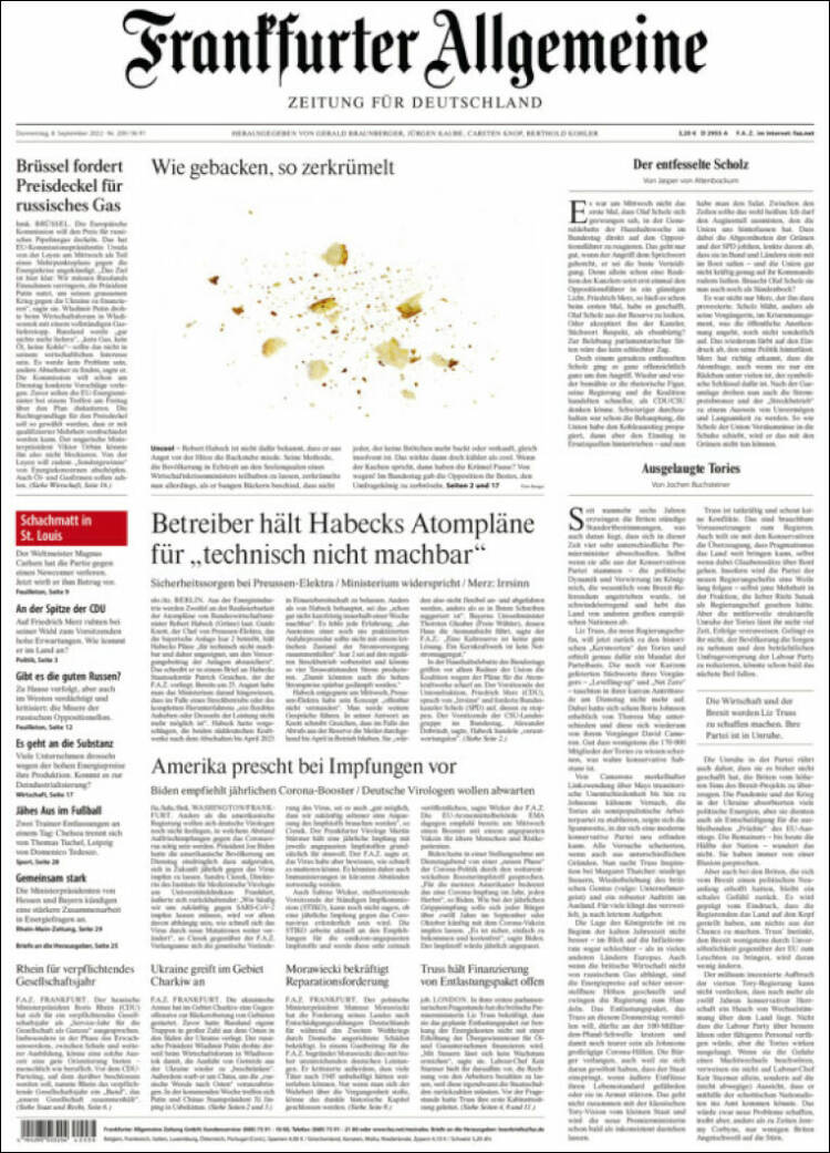 Portada de Frankfurter Allgemeine (Alemania)