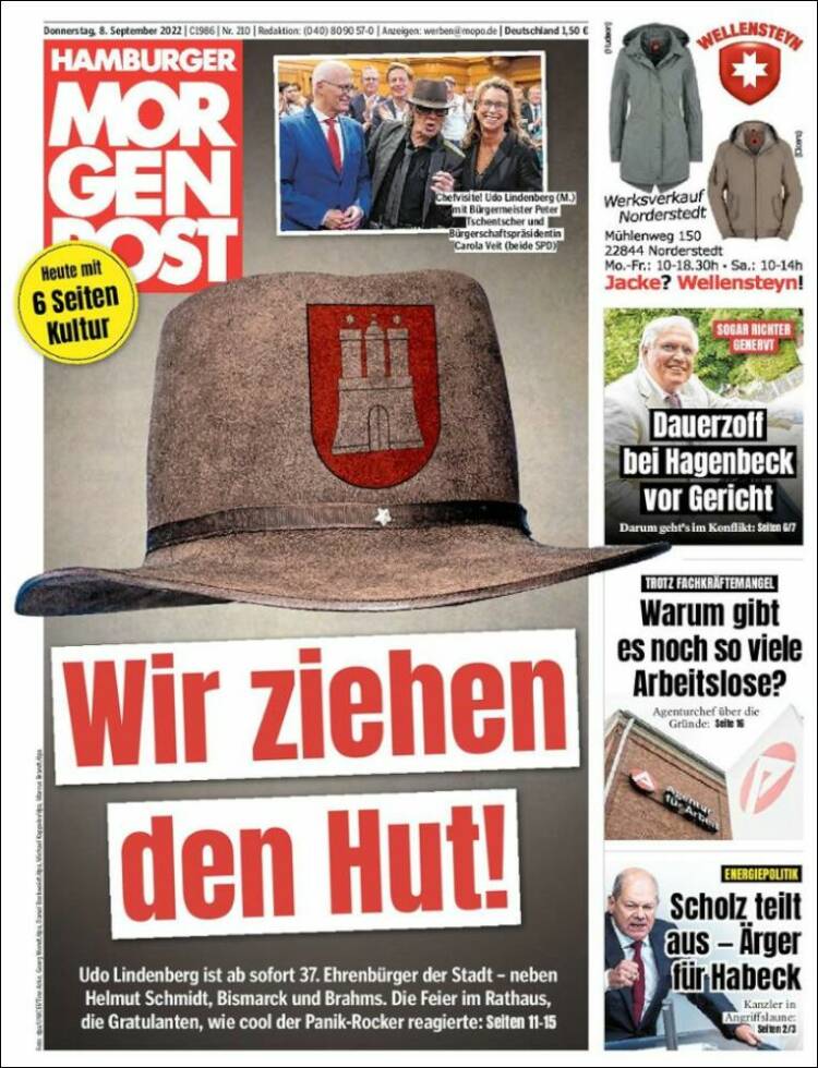 Portada de Hamburger Morgenpost  (Alemania)