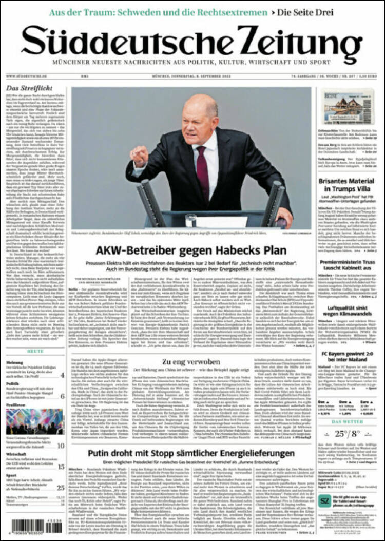 Portada de Sueddeutsche (Alemania)