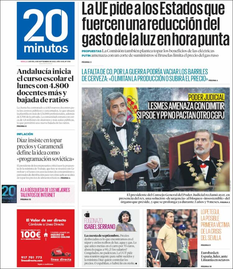 Portada de 20 Minutos - Sevilla (España)