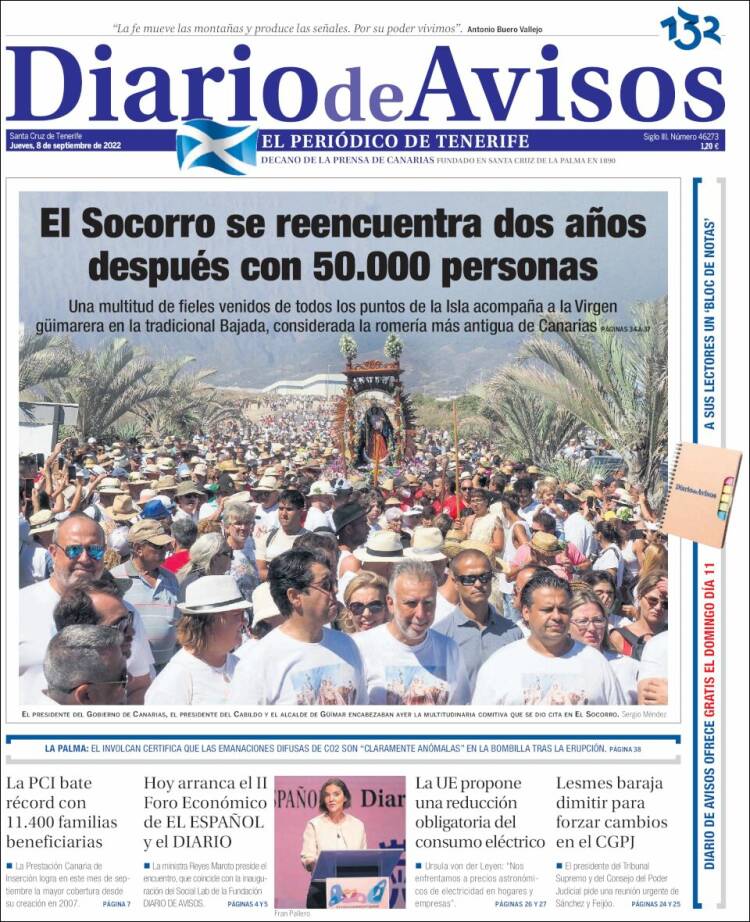 Portada de Diarios de Avisos (España)
