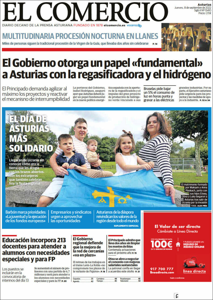 Portada de El Comercio (España)