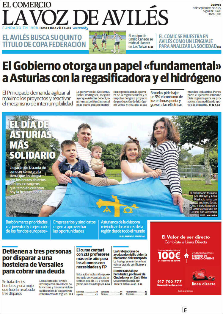 Portada de El Comercio - Avilés (España)