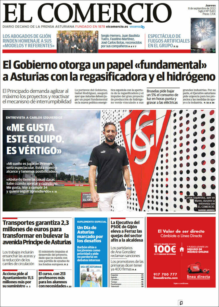 Portada de El Comercio - Gijón (España)