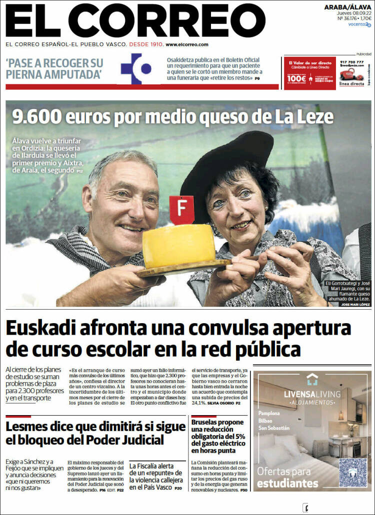 Portada de El Correo - Álava (España)