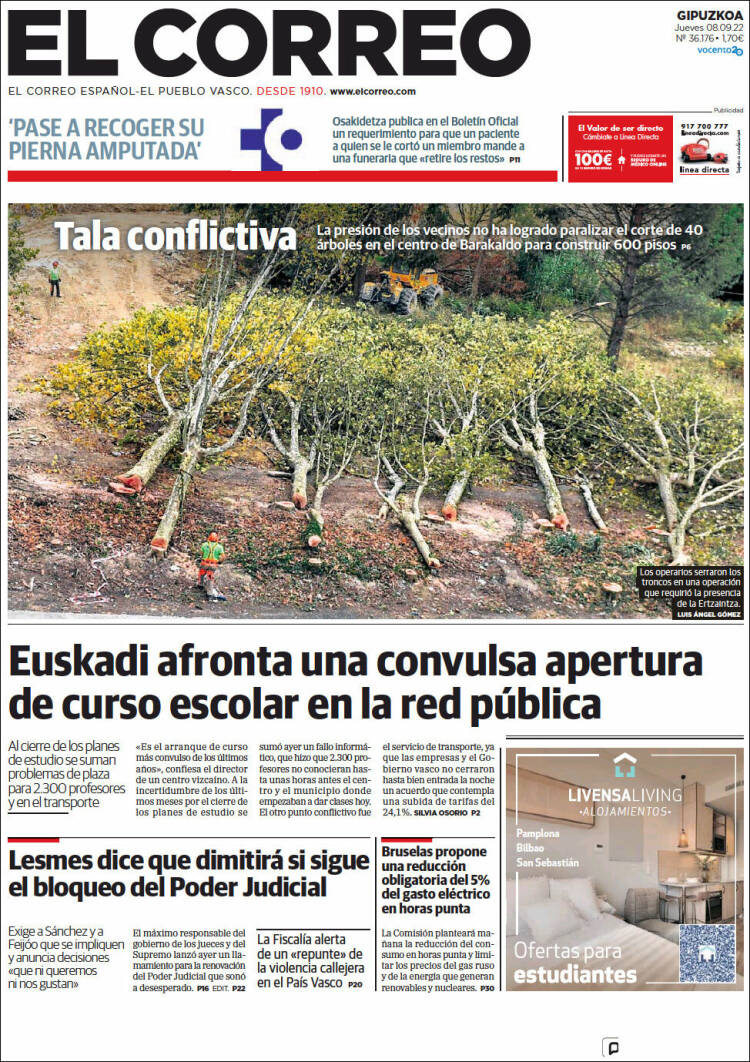 Portada de El Correo - Guipuzcoa (España)