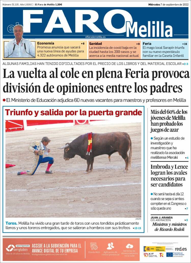 Portada de El Faro de Melilla (España)