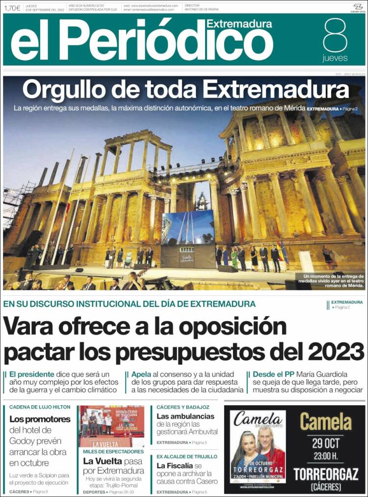 Portada de El Periódico de Extremadura (España)